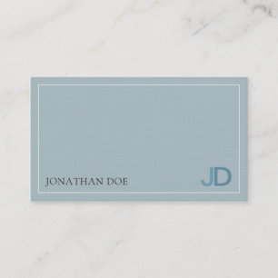 Carte De Visite Elégant bleu moderne Monogramme Premium Linen Luxe