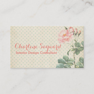 Carte De Visite Élégant bleu pâle Pois Rose anglais B