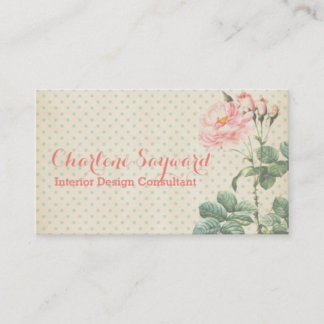 Carte De Visite Élégant bleu pâle Pois Rose anglais B (Devant)
