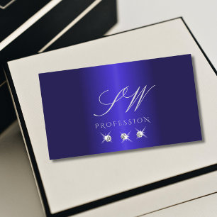 Carte De Visite Élégant Bleu Silver Diamants Étincelants Monogramm