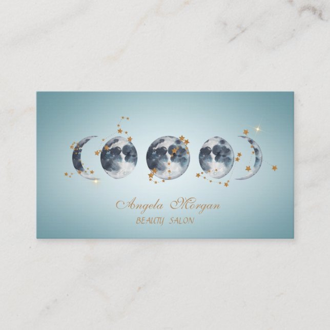 Carte De Visite Elegant Blue Moons Stars Blue (Devant)