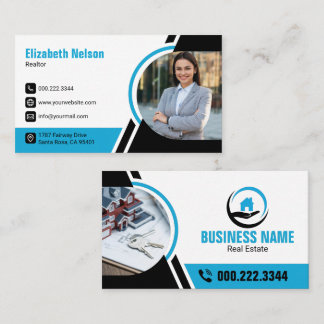 Carte De Visite Elegant Blue Realtor House Logo Photo