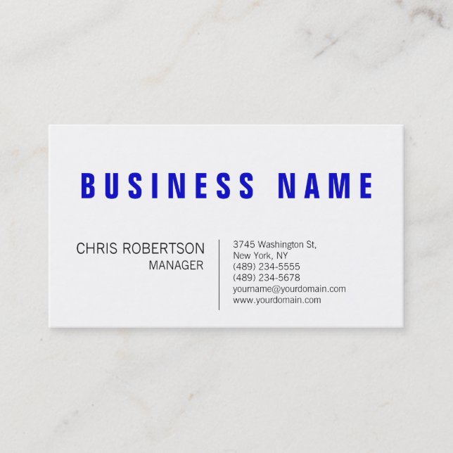 Carte de visite élégant Blue White Manager (Devant)