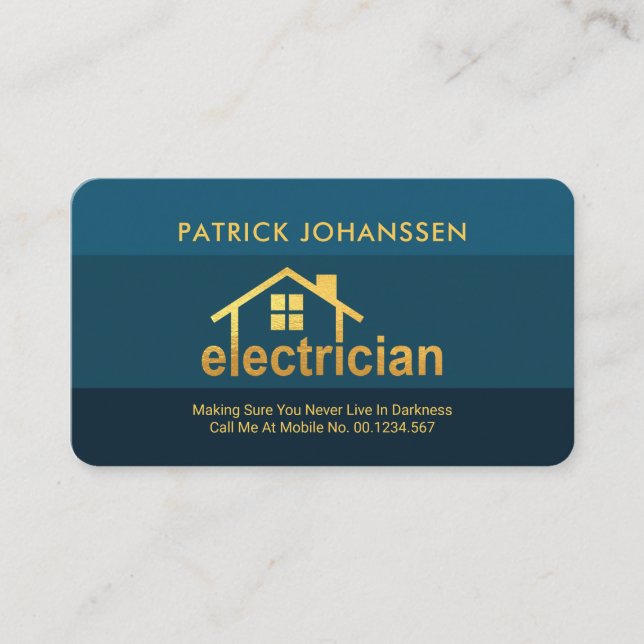 Carte De Visite Elegant Blues Gold Electrician Accueil (Devant)