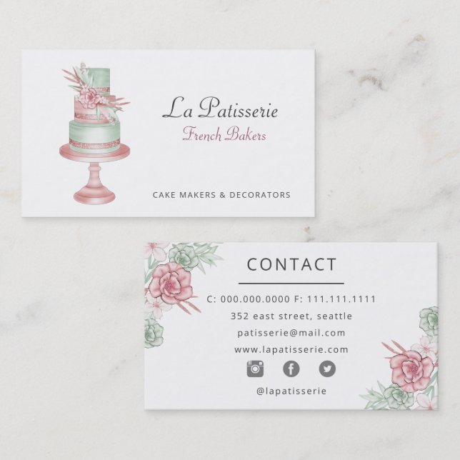 Carte De Visite Élégant Blush Floral Mariage boulangerie boulanger (Devant / Derrière)