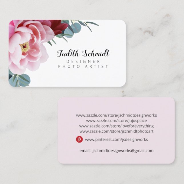 Carte De Visite Élégant Blush Floral Professionnel (Devant / Derrière)