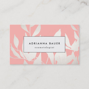 Carte De Visite Élégant Blush rose Feuille Motif Spa de beauté