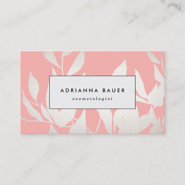 Carte De Visite Élégant Blush rose Feuille Motif Spa de beauté (Devant)