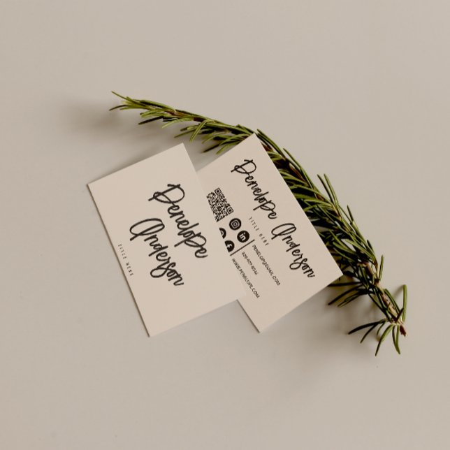 Carte De Visite Elégant Boho Cocoa Crème QR Code moderne unique (Créateur téléchargé)