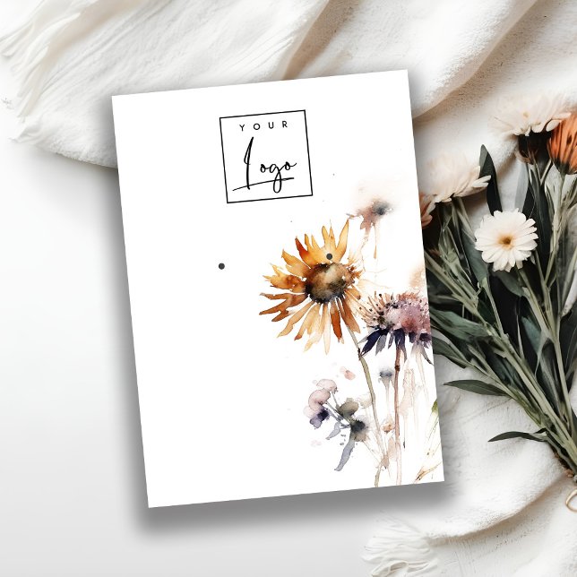 Carte De Visite Élégant Boho Fleur sauvage sec Écran du logo (Créateur téléchargé)