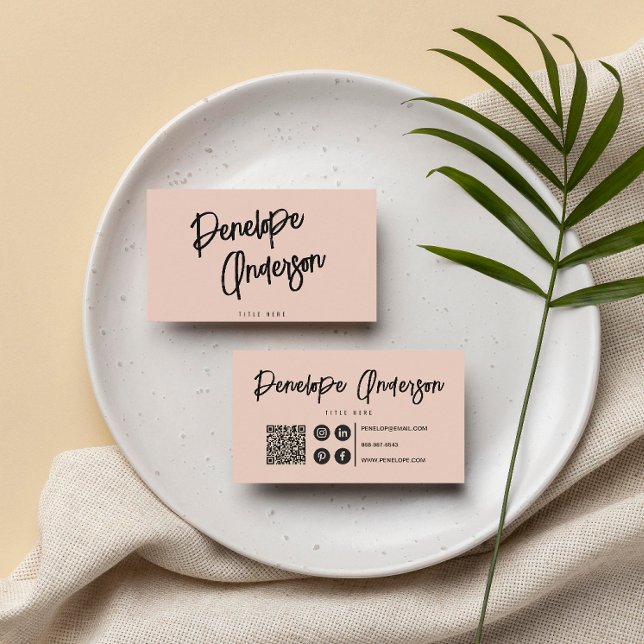 Carte De Visite Elégant Boho Pale Rose QR Code Moderne Unique Fill (Créateur téléchargé)