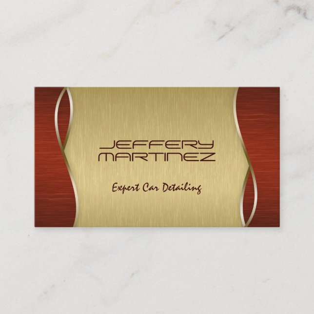 Carte De Visite Élégant bois Brown, Arrière - plan d'or métallique (Devant)