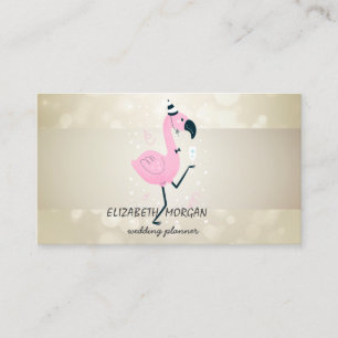 Carte De Visite Elégant Bokeh, Bande, Flamant rose rose Cool