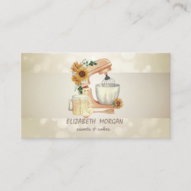 Carte De Visite Elégant Bokeh, Bande, Fleurs de soleil mélangeurs (Devant)