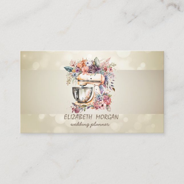Carte De Visite Elégant Bokeh, Bande, Mélangeur Floral (Devant)