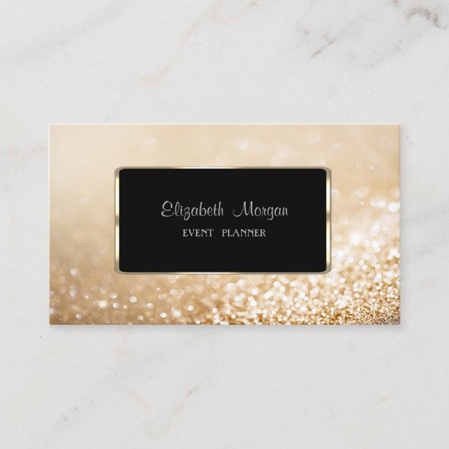 Carte De Visite Elégant Bokeh de Glitterie Moderne, Cadre Noir (Devant)