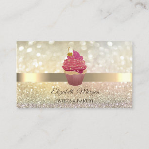 Carte De Visite Elégant Bokeh Gold, Cupcake
