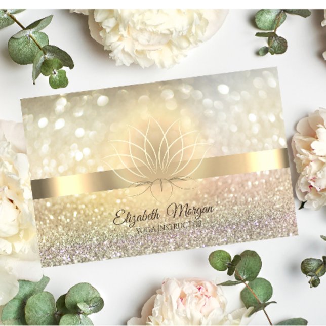 Carte De Visite Élégant Bokeh Gold, instructeur de Lotus Yoga (Créateur téléchargé)