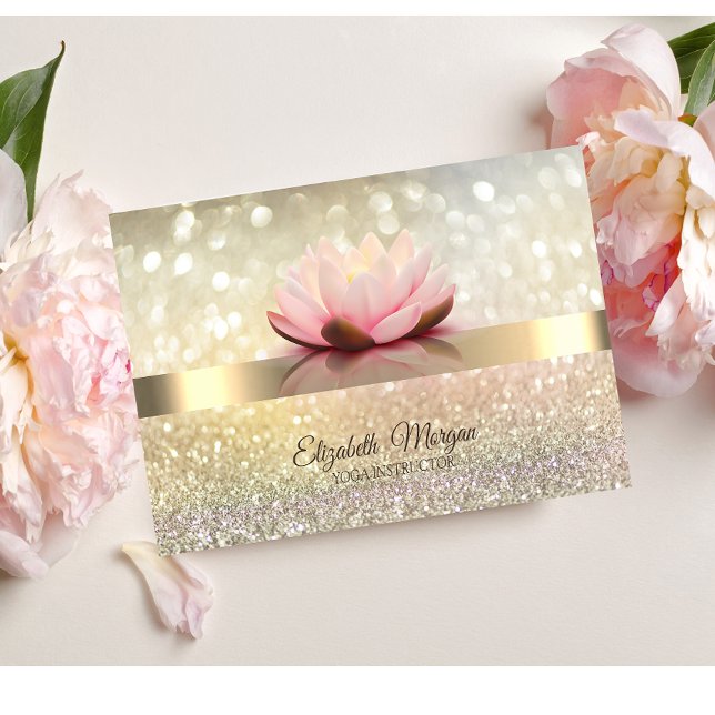 Carte De Visite Élégant Bokeh Gold, instructeur de Yoga de fleurs  (Créateur téléchargé)