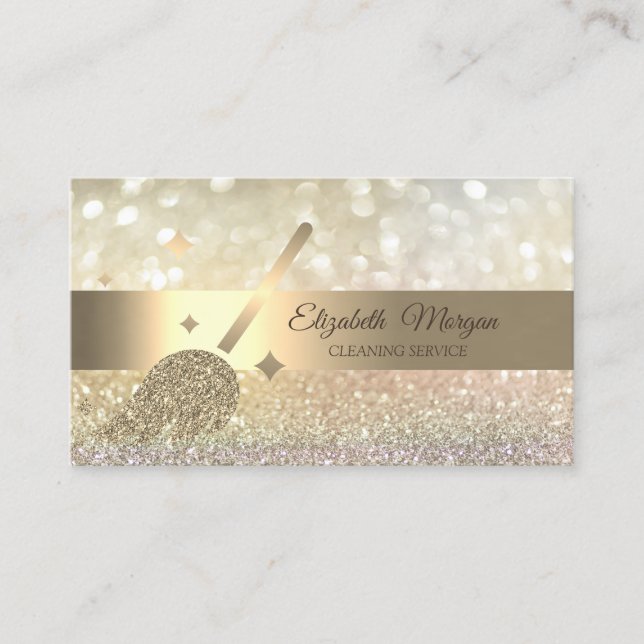 Carte De Visite Elégant Bokeh Gold Parties scintillant Broom (Devant)