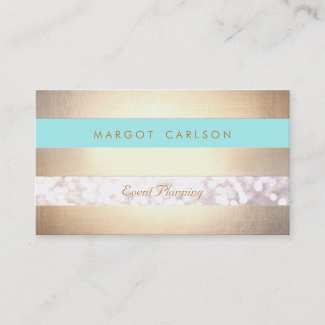 Carte De Visite Elégant Bokeh Gold Striped Light Turquoise Chic (Devant)