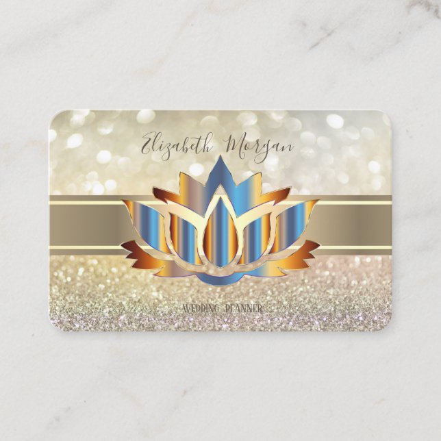 Carte De Visite Elégant Bokeh moderne, Gold Stripe Lotus (Devant)