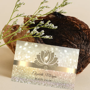 Carte De Visite Elegant Bokeh Or, Salon de Beauté Fleur de Lotus