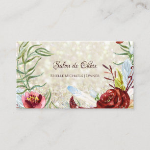 Carte De Visite Elégant Bourgogne Floral Gold Parties scintillant 