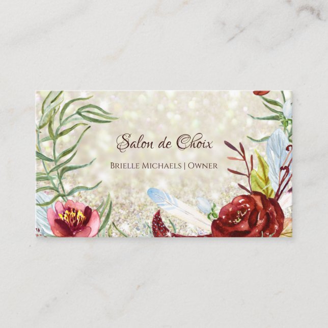 Carte De Visite Elégant Bourgogne Floral Gold Parties scintillant  (Devant)