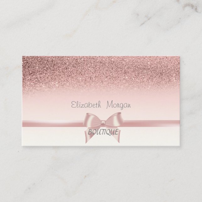 Carte De Visite Élégant Bow en ruban rose chic, Bokeh Parties scin (Devant)