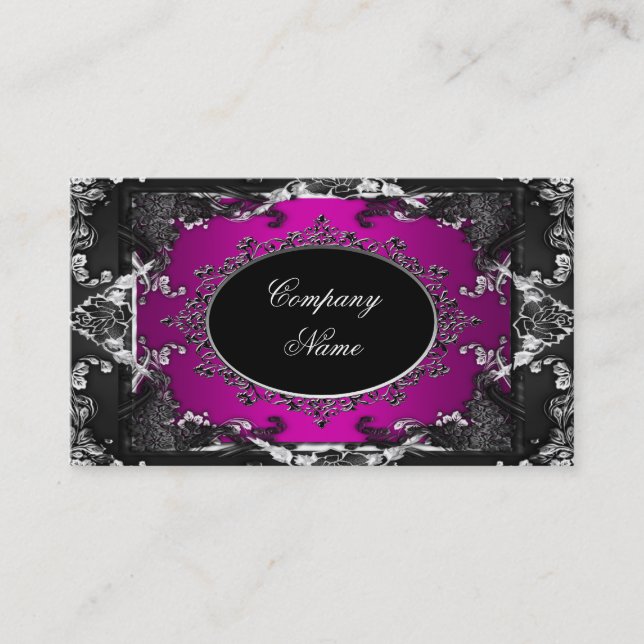 Carte De Visite Élégant brillant rose noir argenté (Devant)