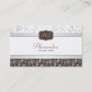 Carte De Visite Elégant Brown & blanc Damask Modèle
