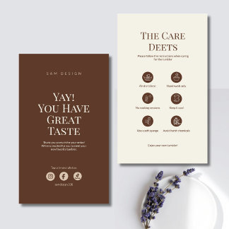 Carte De Visite Elegant Brown Tumbler Care Card Instruction Insert