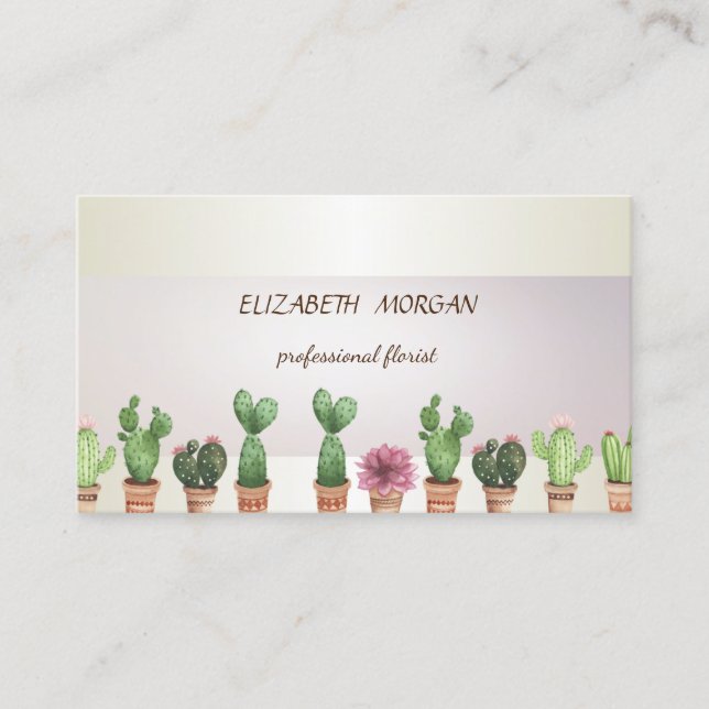 Carte De Visite Élégant Cactus à bande chic (Devant)