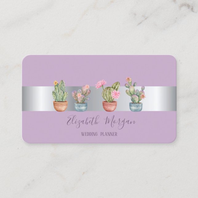 Carte De Visite Élégant Cactus Professionnel Succulent Violet (Devant)