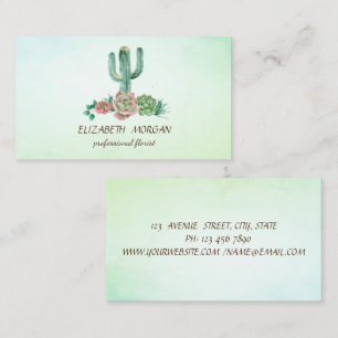 Carte De Visite Élégant Cactus Succulent Vert fleuriste