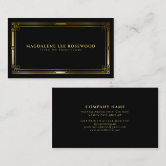 Carte De Visite Elégant cadre Art Déco Or sur noir