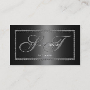 Carte De Visite Élégant cadre de diamants noir Monogramme personna
