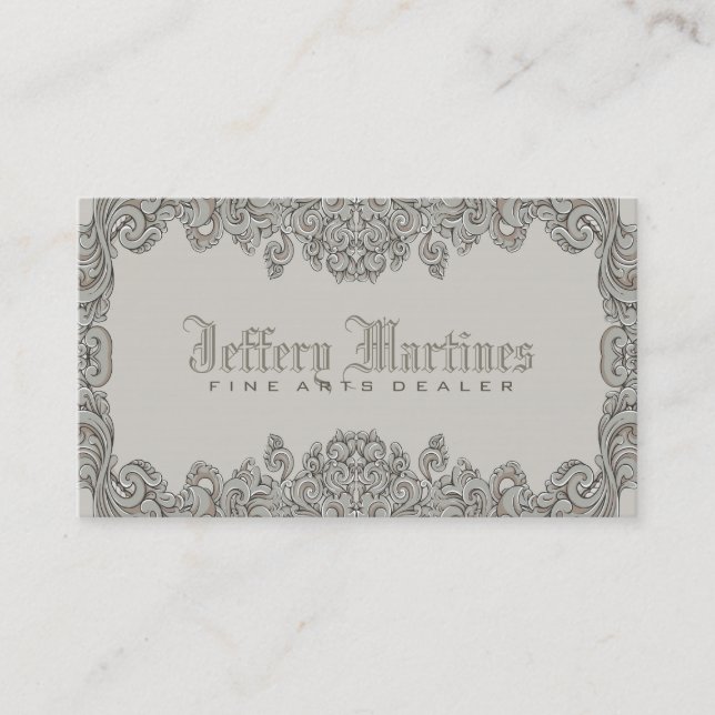 Carte De Visite Elégant cadre gris orné de perles victoriennes (Devant)