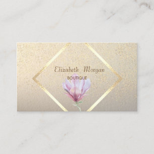 Carte De Visite Elégant, Cadre Or, Aquarelle Confetti Magnolia