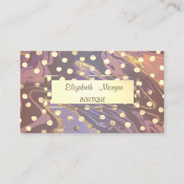 Carte De Visite Élégant, Cadre Or, Confetti, Points (Devant)