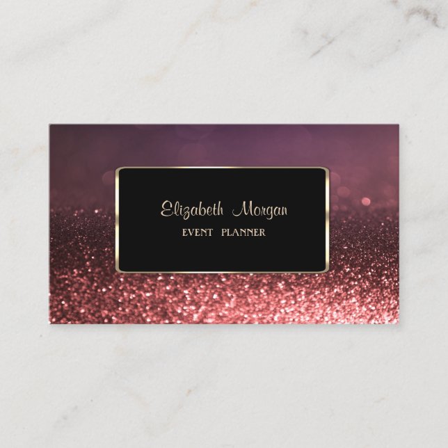 Carte De Visite Elégant Cadre Or Design Luxe, Bokeh Glittery (Devant)