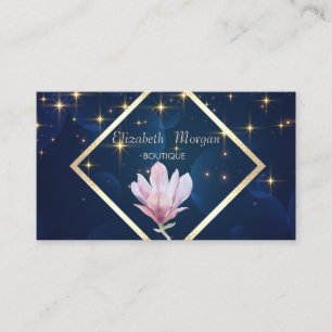 Carte De Visite Elégant, Cadre Or, Etoiles Aquarelle Magnolia