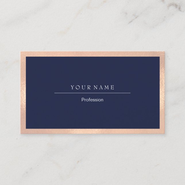Carte De Visite Elégant cadre professionnel Métal Blue Navy Peach (Devant)