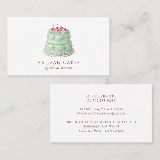 Carte De Visite Elegant Cake Bakery  (Devant / Derrière)