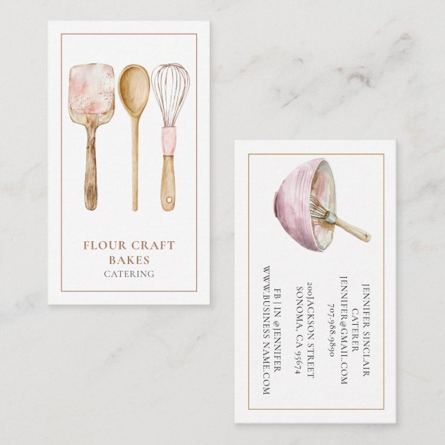 Carte De Visite Elégant Caterer Whisk Spoon Spatula Ustensiles (Devant / Derrière)
