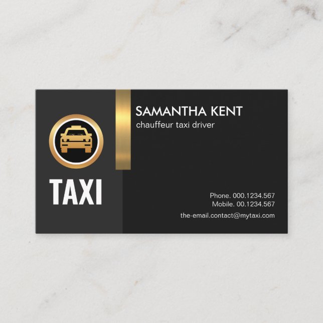 Carte De Visite Élégant Chauffeur de taxi en bande d'or noir (Devant)