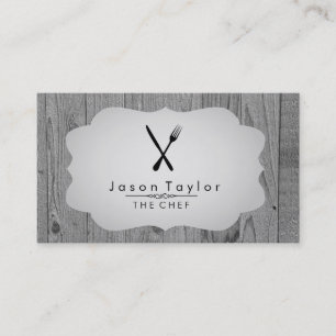 Carte De Visite Élégant Chef Cuisine Rétro Fourche de couteau Gris
