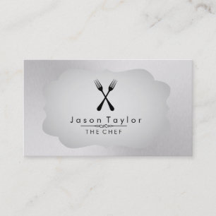 Carte De Visite Elégant chef cuisinier Retro Cross Fork Acier blan