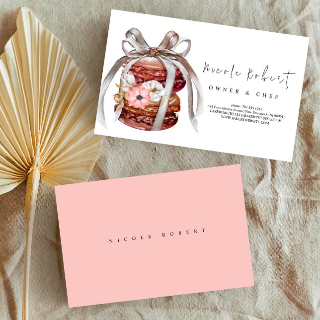 Carte De Visite élégant Chef pâtisserie Macaron Dessert floral (Créateur téléchargé)